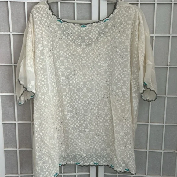 Sheer! Johnny Was Elegant White Embroidered Women's Top - Picture 5 of 7
